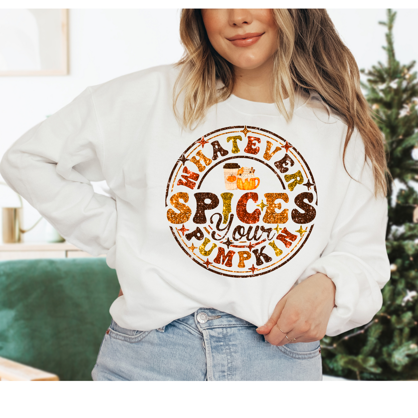 Whatever Spices Your Pumpkin Faux Sequin DTF Transfer