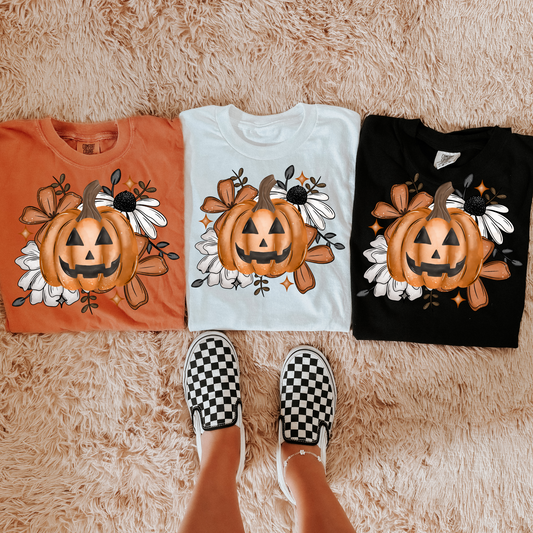 Boho Halloween Floral Pumpkin DTF Transfer