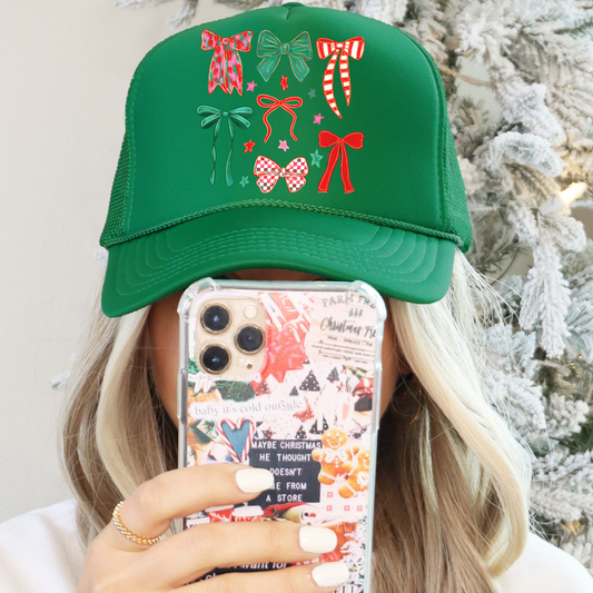 Christmas Coquette Bows Trucker Hat/Oversized Pocket Clear Film Screen Print Transfer