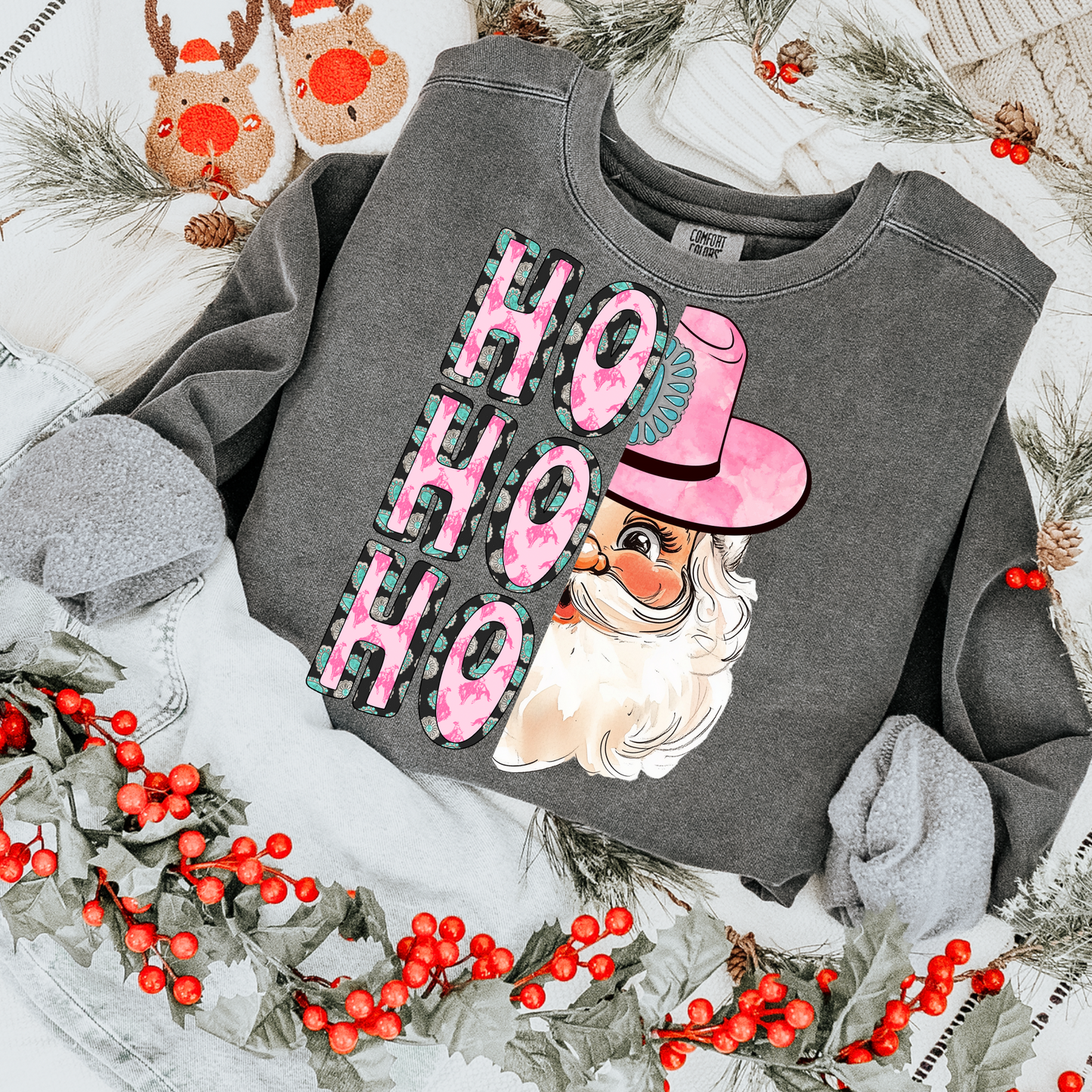 HoHoHo Pink Western Santa Christmas DTF Transfer