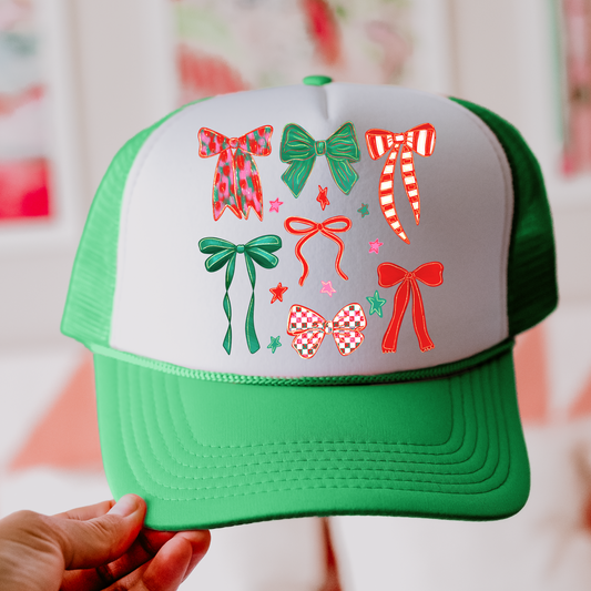 Christmas Coquette Bows Trucker Hat/Oversized Pocket Clear Film Screen Print Transfer
