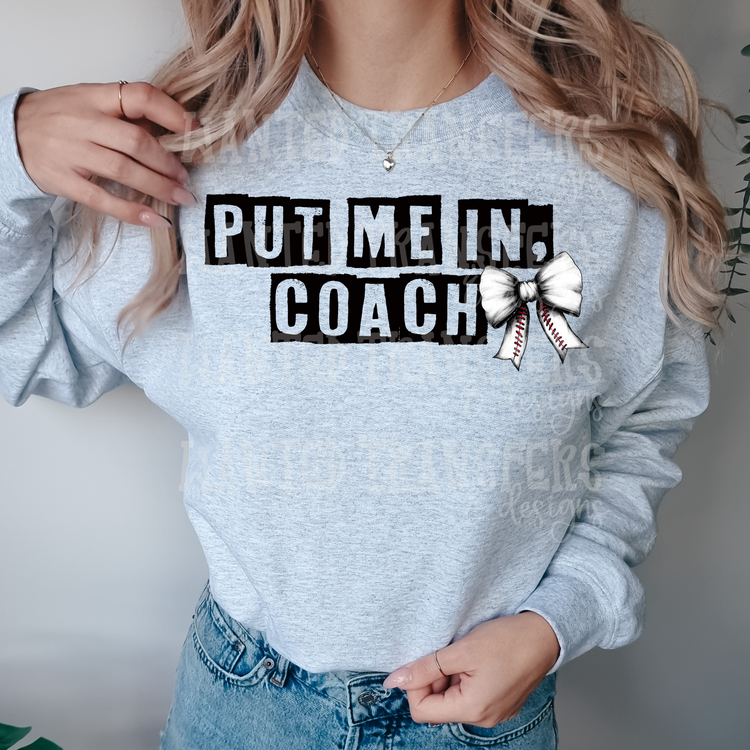 Put Me in Coach Baseball Bow Exclusive Sublimation Transfer