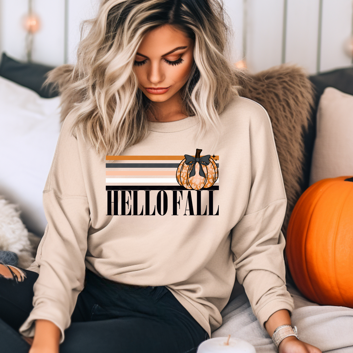 Hello Fall Retro Lines Fall DTF Transfer