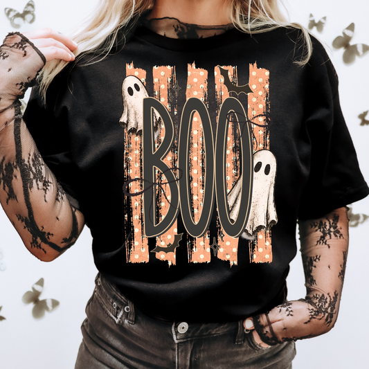 Boo Striped Light Orange Halloween DTF Transfer