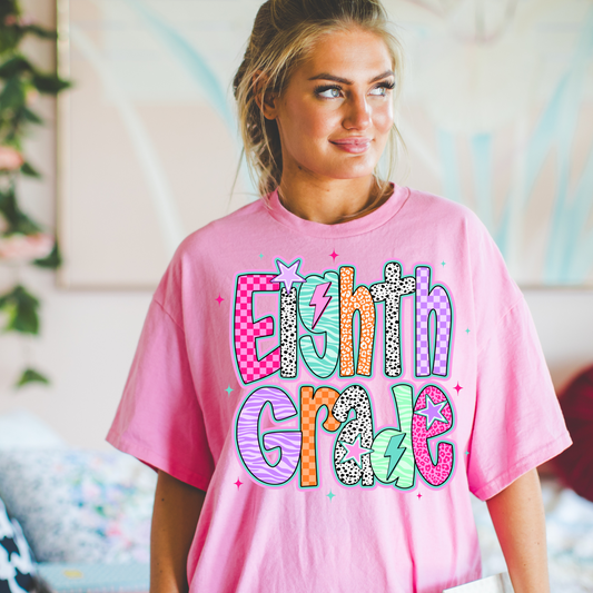 Eighth Grade Retro Pink Stars DTF Transfers