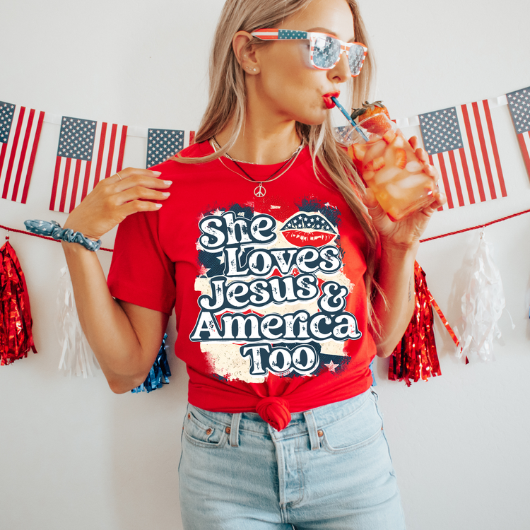 She Loves Jesus & America Too 4th of July DTF Transfer