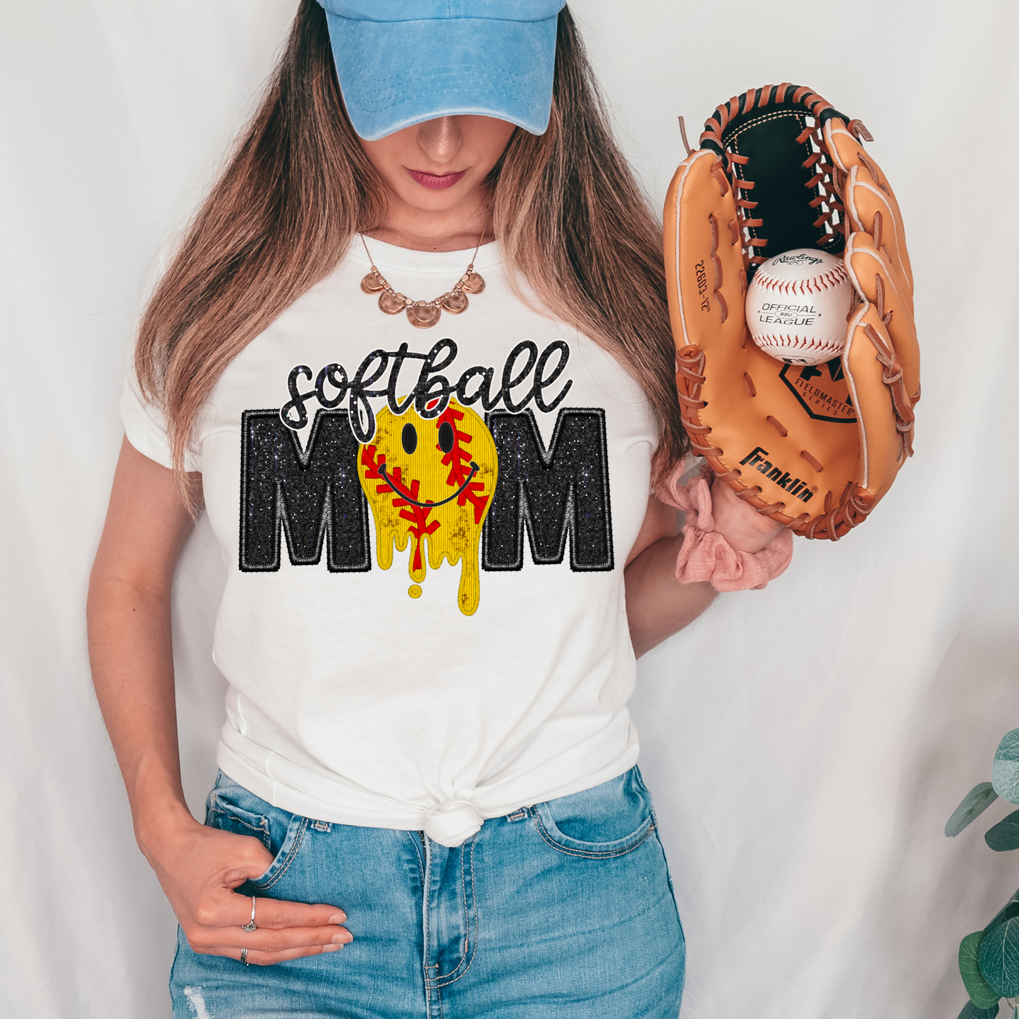 Softball Mom Faux Embroidery Drip DTF Transfer