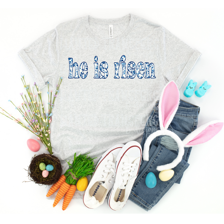 He is Risen (navy outline)  Exclusive Sublimation Transfer