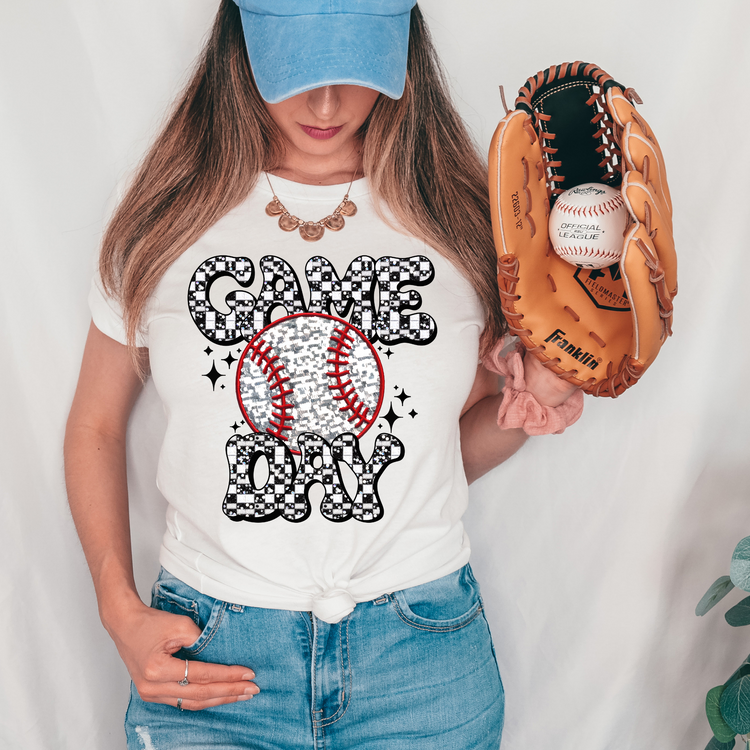 Game Day Baseball Faux Glitter DTF Transfer