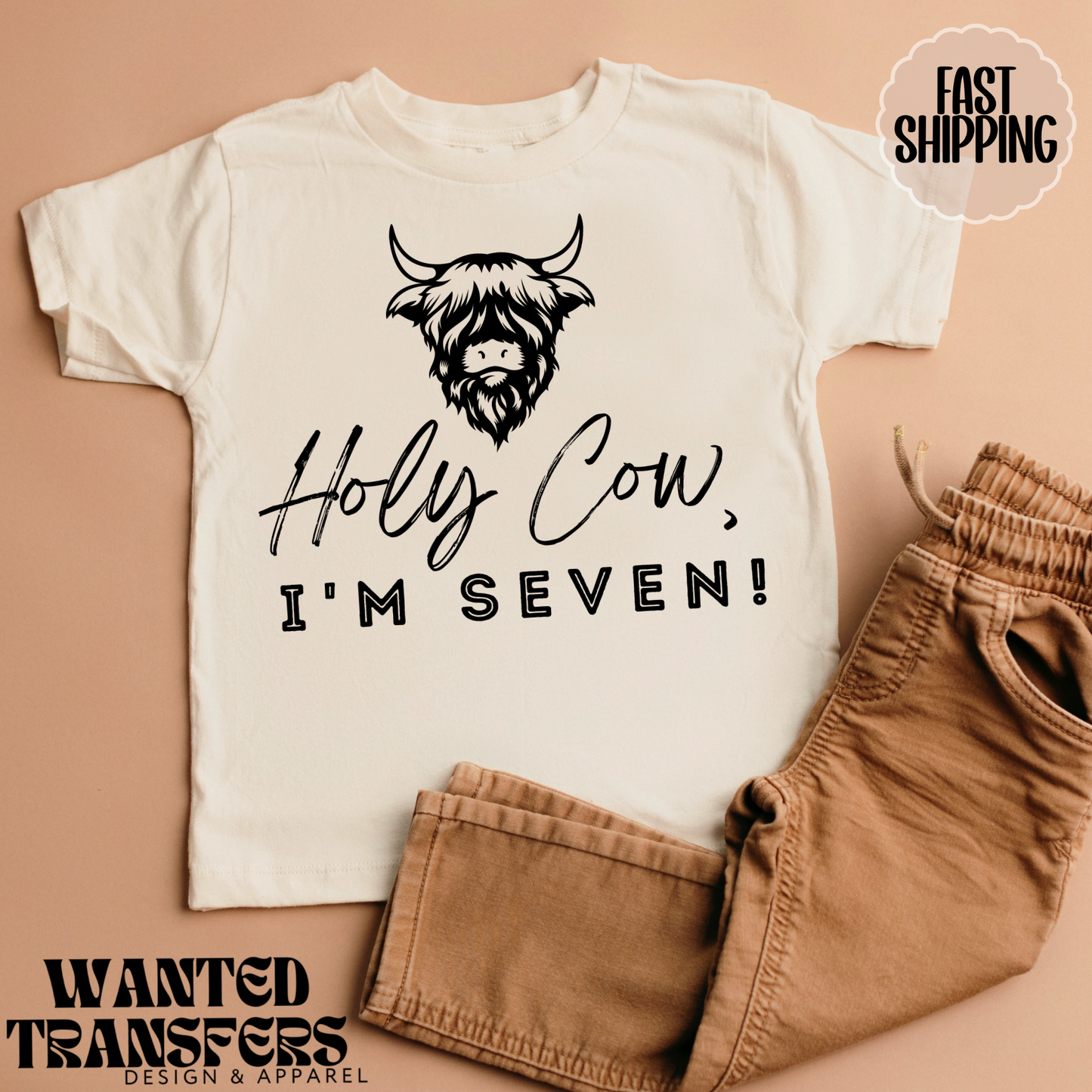 Holy Cow, I'm Seven, Western Birthday Tee, Holy Cow, Seven, 7th, Unisex, Girls or Boys, Cowboy Birthday, Rodeo Birthday, Highland Cow