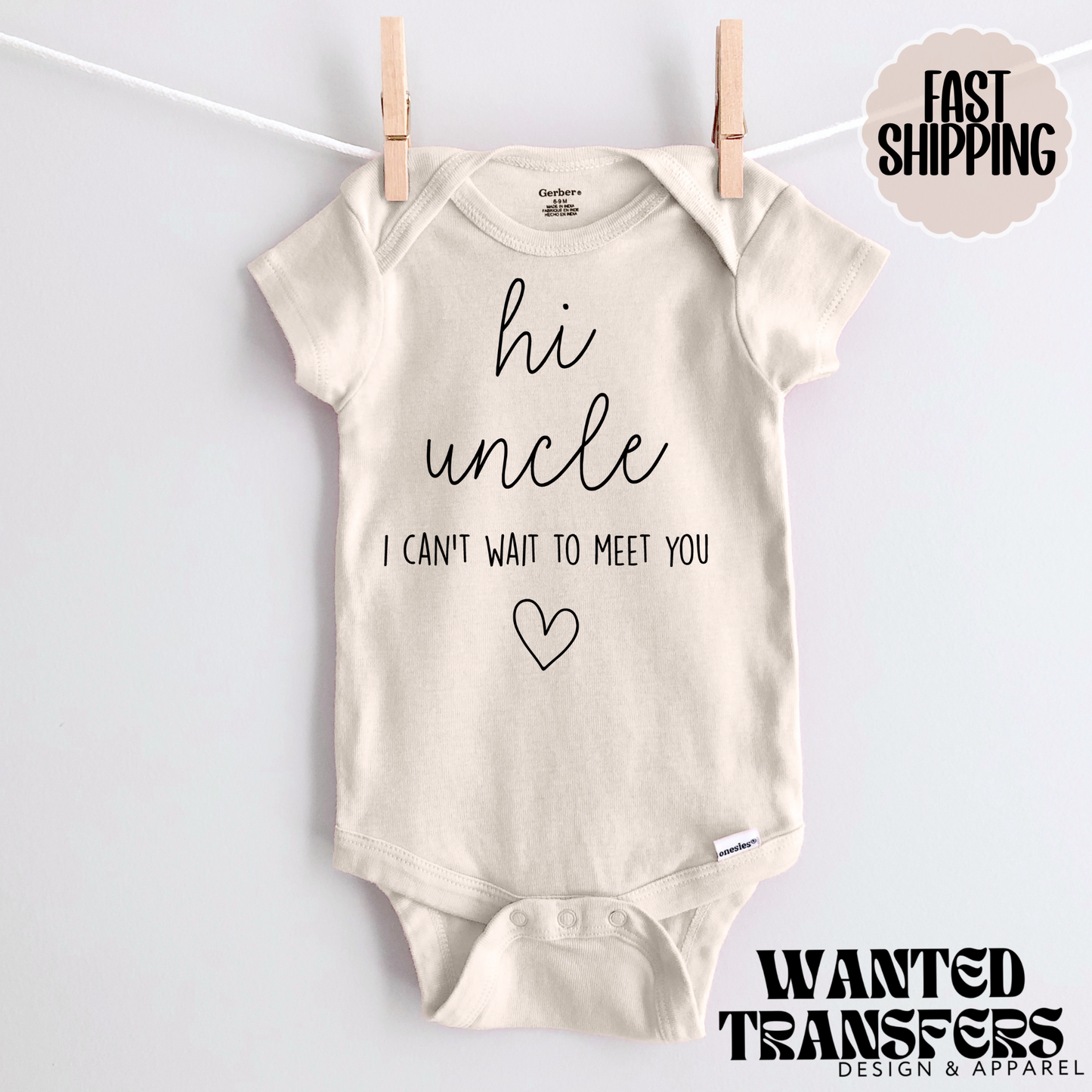 Hi Uncle, I Can't Wait to Meet You Pregnancy Announcement Onesie®, Uncle Baby Bodysuit, Reveal Pregnancy Announcement, Cute, Trendy Uncle Bodysuit