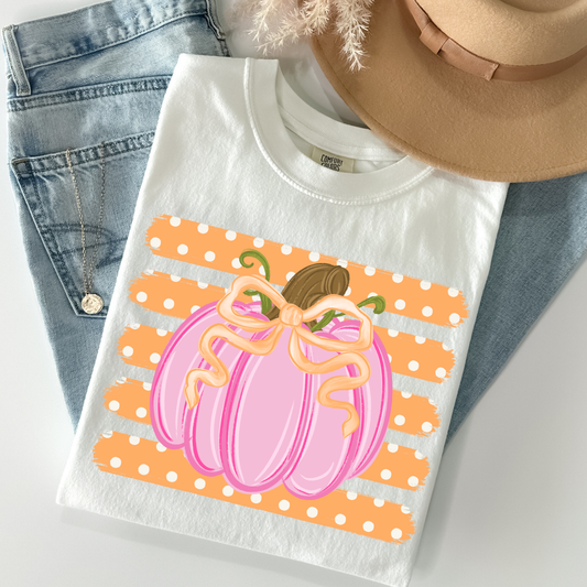 Fall Pumpkin Polka Dotted Stripes DTF Transfer