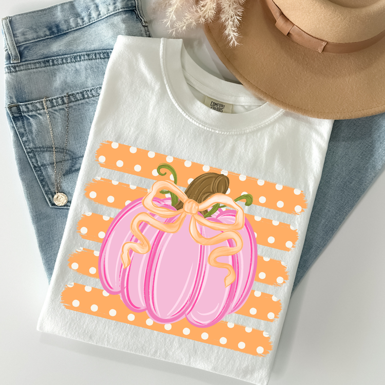 Fall Pumpkin Polka Dotted Stripes DTF Transfer