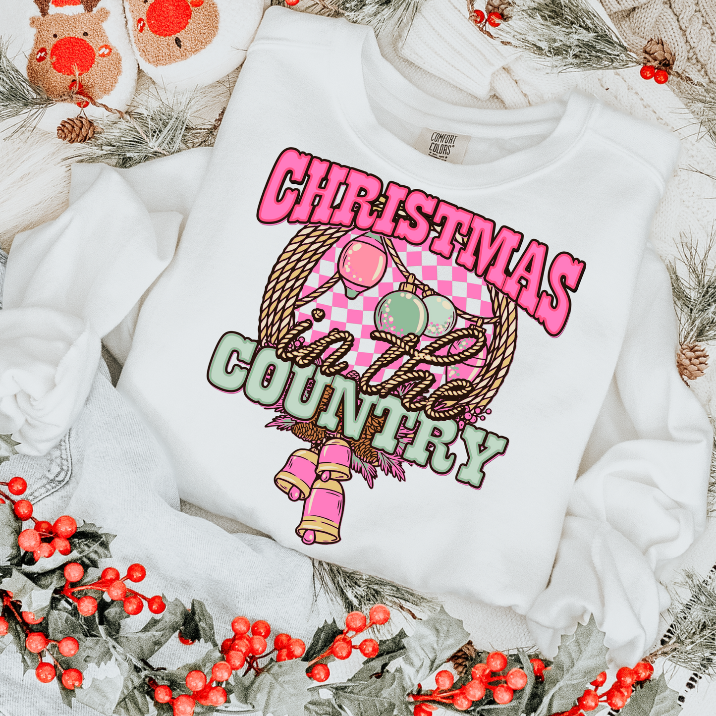 Christmas in the Country Wreath Pink Christmas DTF Transfer