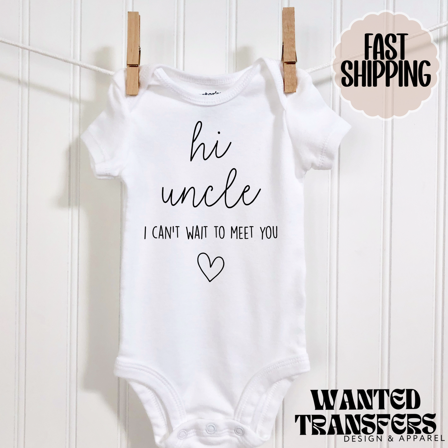 Hi Uncle, I Can't Wait to Meet You Pregnancy Announcement Onesie®, Uncle Baby Bodysuit, Reveal Pregnancy Announcement, Cute, Trendy Uncle Bodysuit