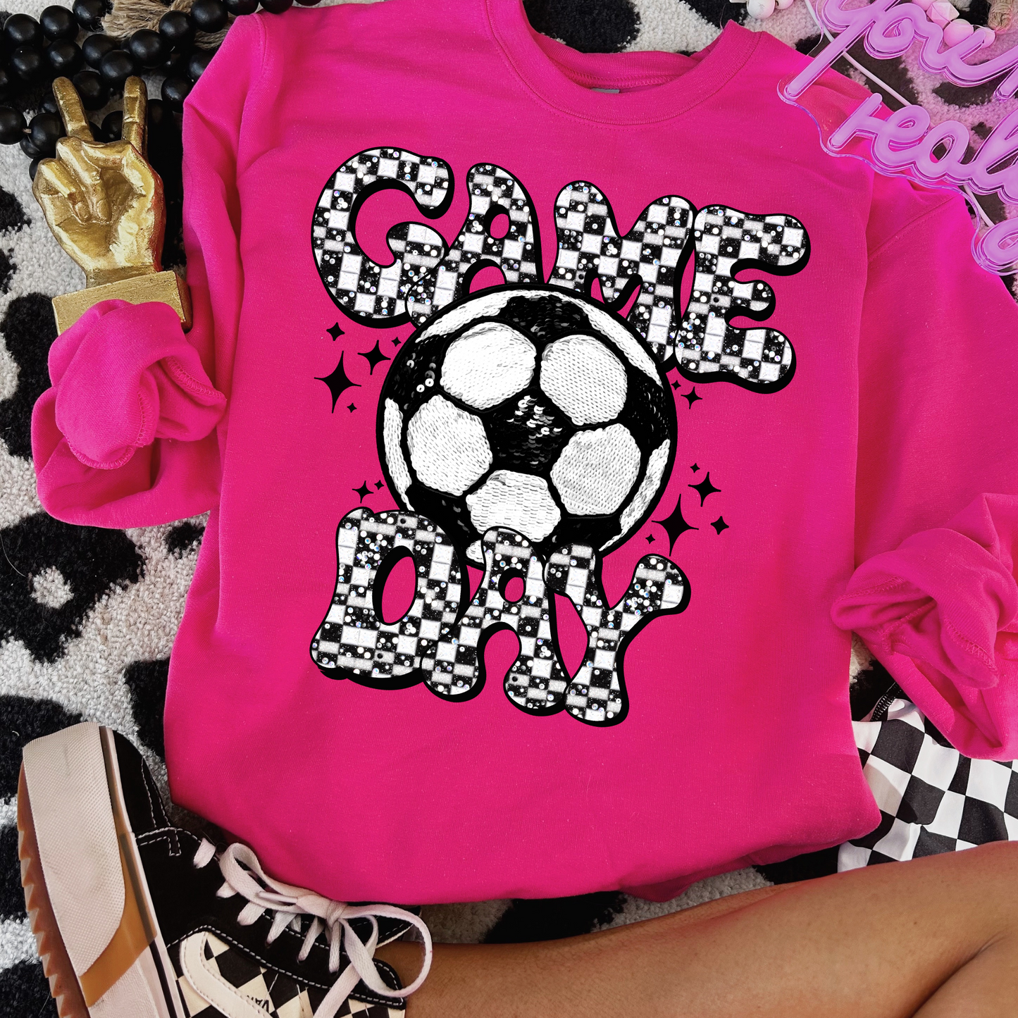 Game Day Soccer Faux Glitter DTF Transfer