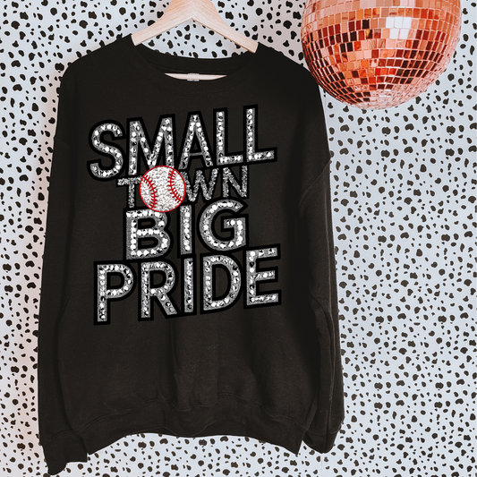 Small Town, Big Pride Baseball Faux Rhinestone DTF Transfer