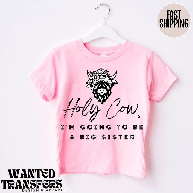 Holy Cow, I'm Going to be a Big Sister Highland Cow, Western Sibling Tee, Pregnancy Announcement Tee