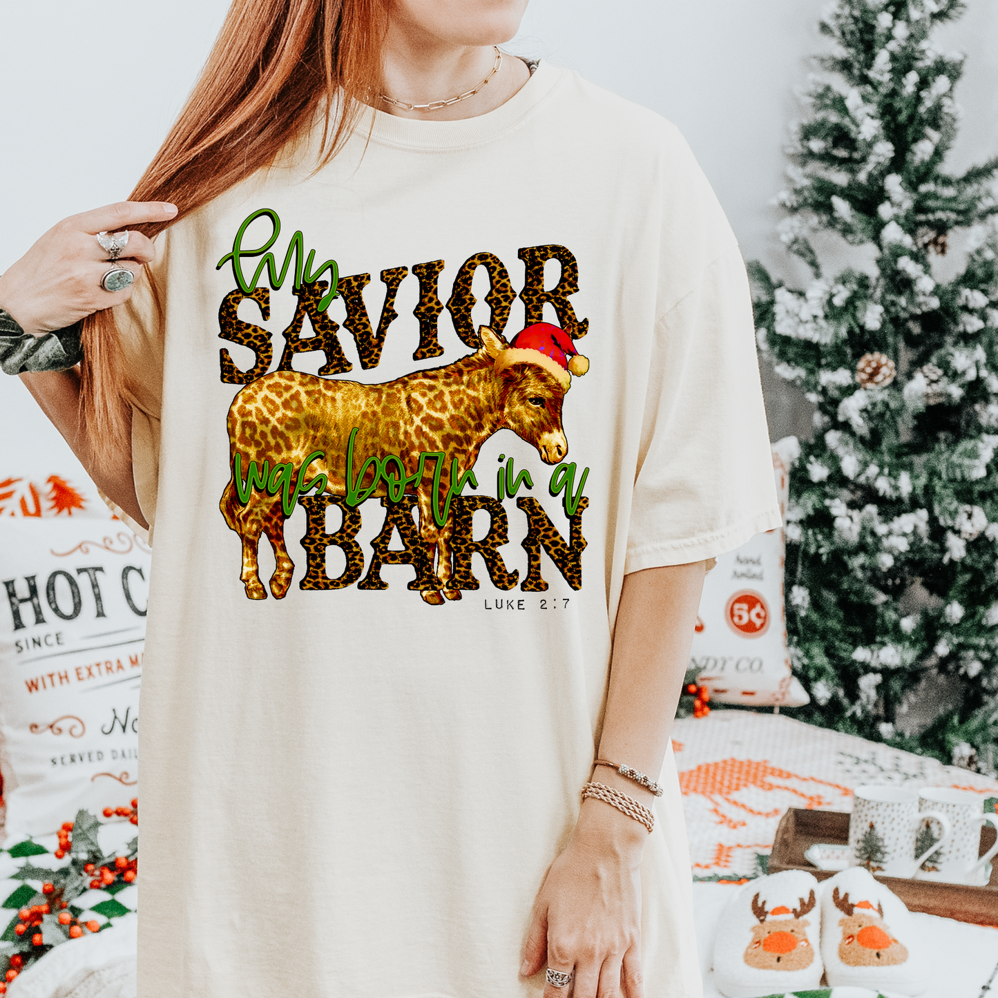 The Savior was Born in a Barn Green Christmas DTF Transfer