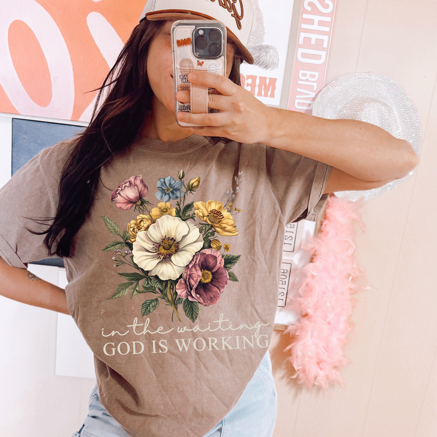 In the Waiting, God is Working White Font DTF Transfer