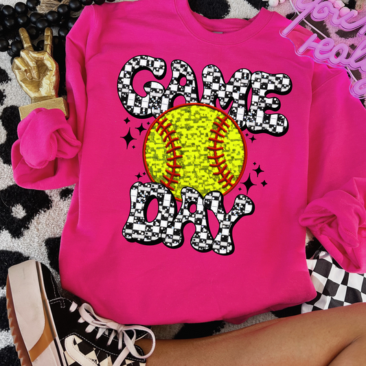 Game Day Softball Faux Glitter DTF Transfer