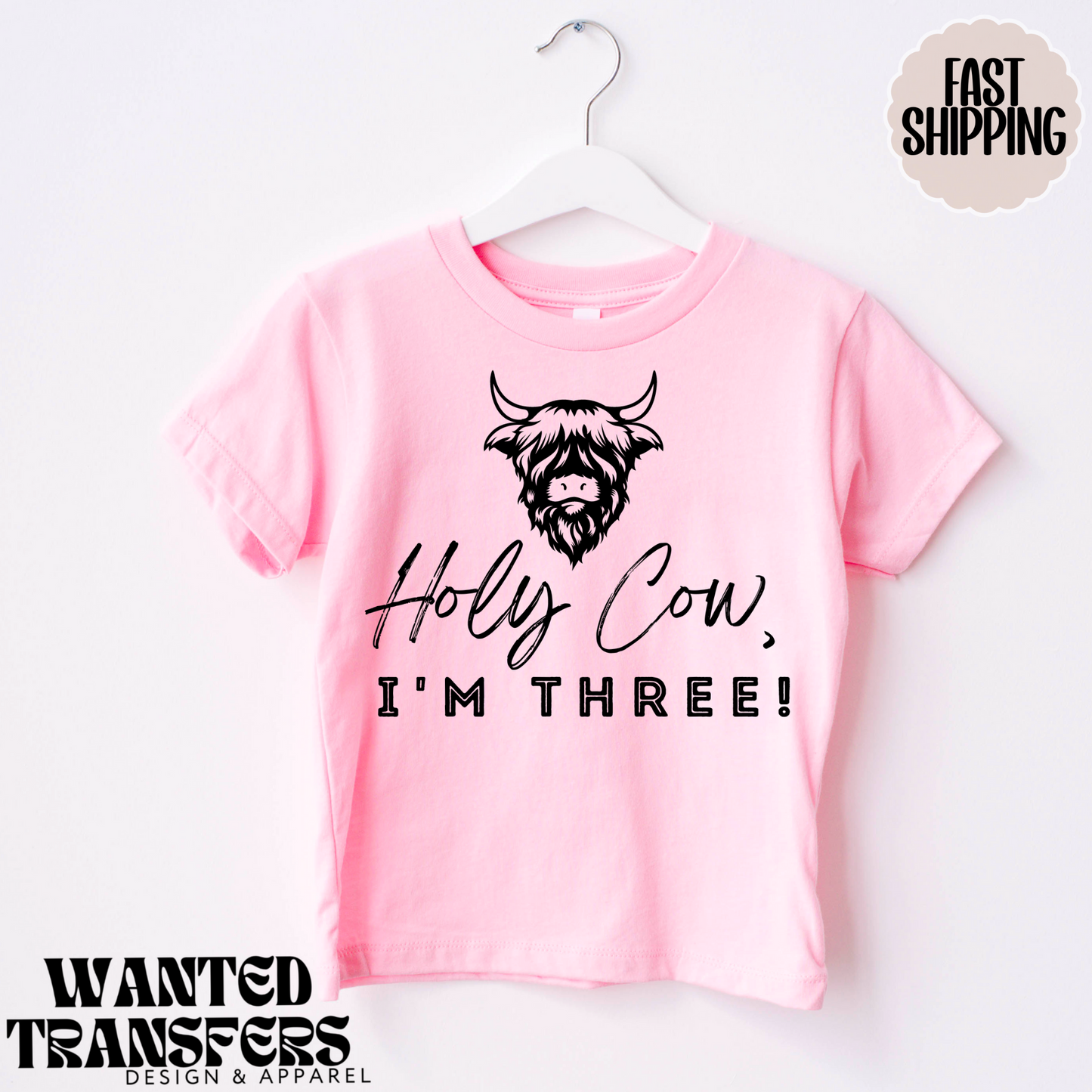 Holy Cow, I'm Three, Western Birthday Tee, Holy Cow, 3rd, Third Birthday, Unisex, Girls or Boys, Cowboy Birthday, Rodeo Birthday, Highland Cow