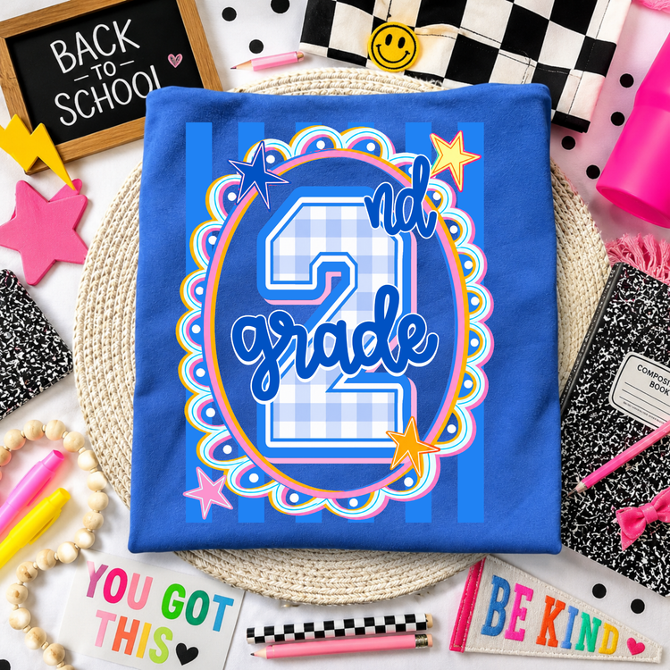 2nd Grade Blue Preppy Frame Back to School DTF Transfer