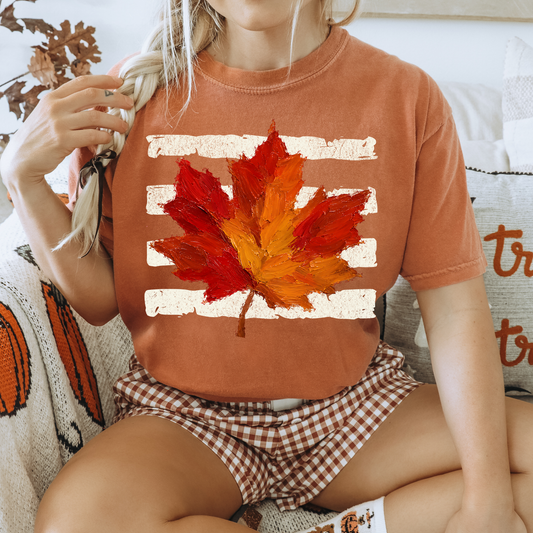 Maple Leaf Striped White Fall DTF Transfer