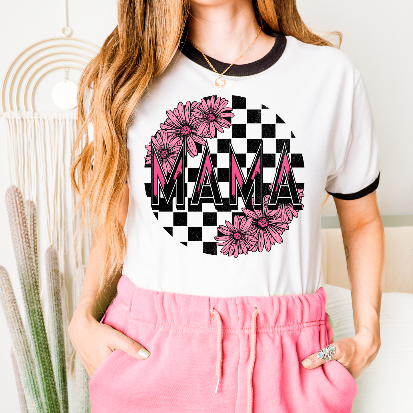 Checkered Retro Mama Floral DTF Transfer