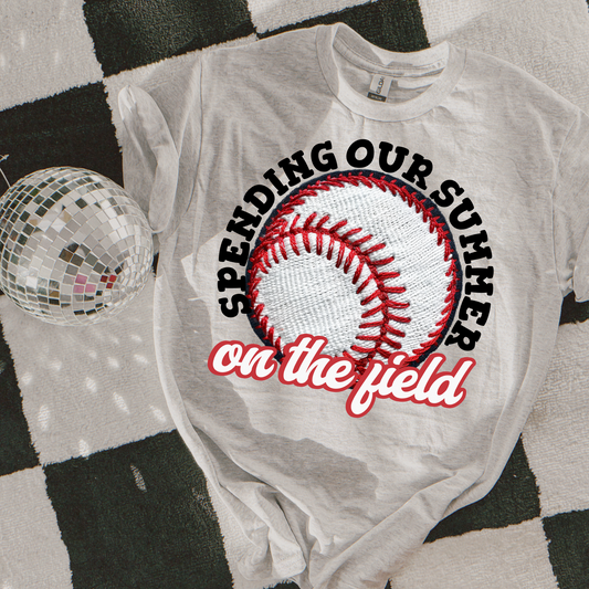 Spending our Summer on the Field Baseball Faux Embroidery DTF Transfer