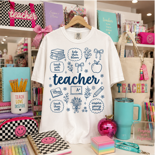 Navy Whimsical Teacher DTF Transfer