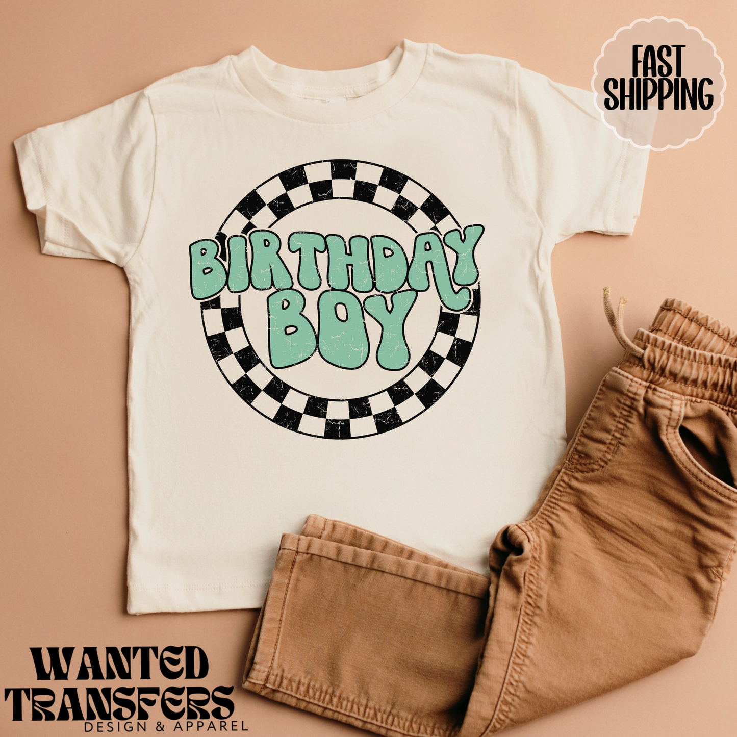 Birthday Boy Green Retro Checkered Boys Birthday Shirt, Tee, Onesie, Birthday Girl, All Ages, Toddler, Youth, Kids Bday, Minimalist