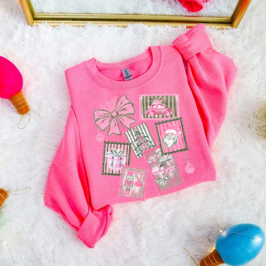 Pink Whimsical Christmas Stamps Clear Film Screen Print Transfer