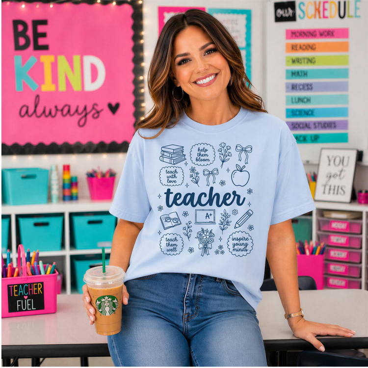 Navy Whimsical Teacher DTF Transfer