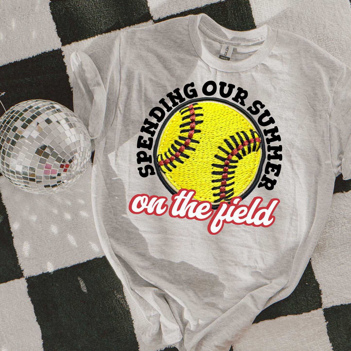 Spending our Summer on the Field Softball Faux Embroidery DTF Transfer