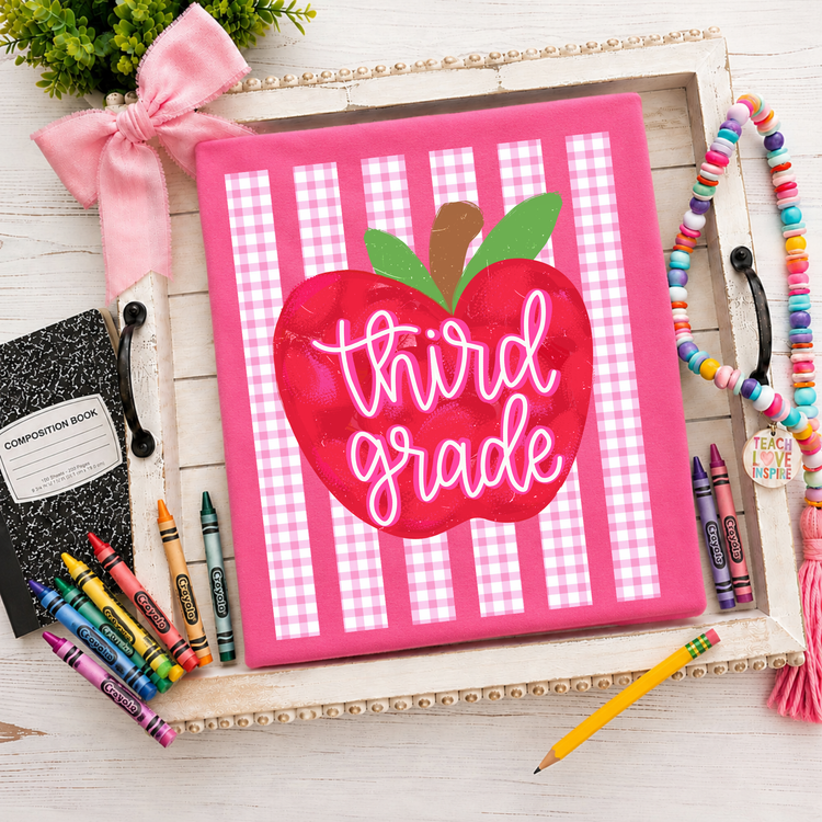 Third Grade Pink Apple Stripes Back to School DTF Transfer