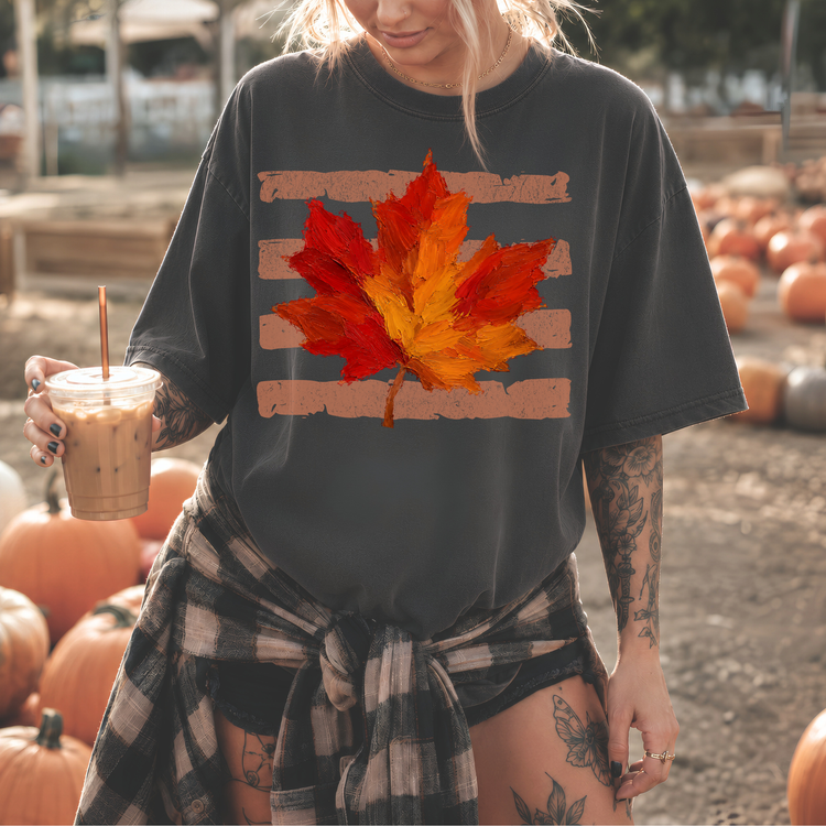 Maple Leaf Striped Light Brown Fall DTF Transfer