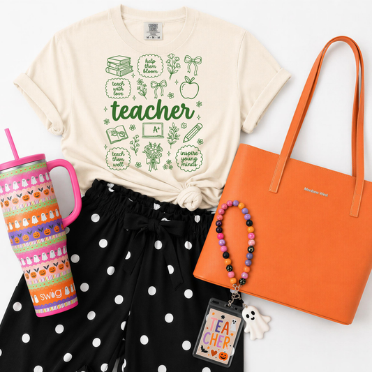 Green Whimsical Teacher DTF Transfer