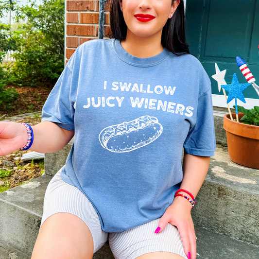 I Swallow Juicy Weiners Hotdog White Font 4th of July DTF Transfer