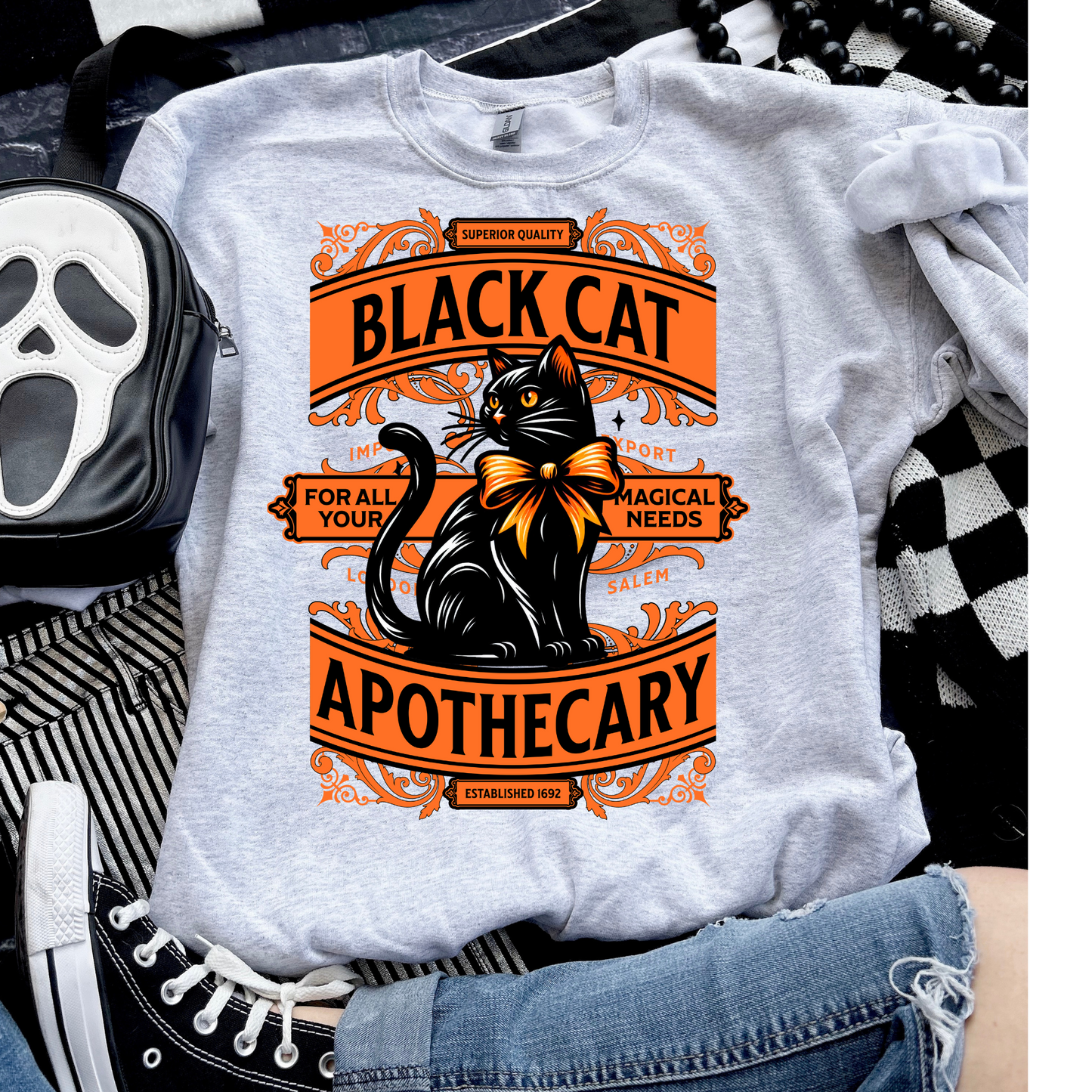 Black Cat Apothecary Black Text DTF Transfer