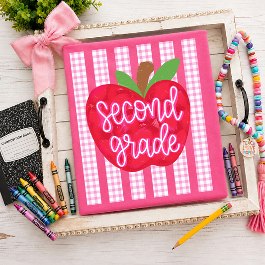 Second Grade Pink Apple Stripes Back to School DTF Transfer