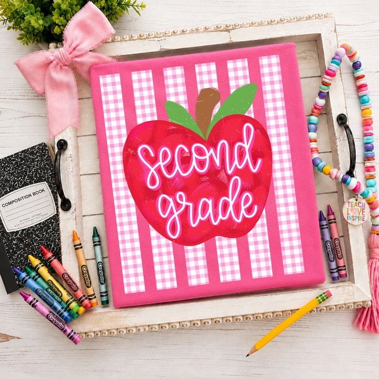 Second Grade Pink Apple Stripes Back to School DTF Transfer