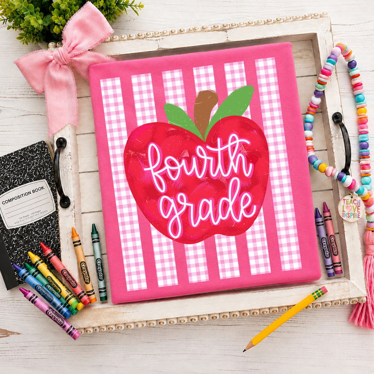 Fourth Grade Pink Apple Stripes Back to School DTF Transfer