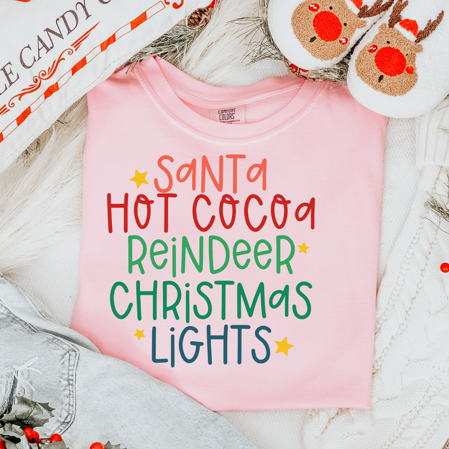 Santa, Hot Cocoa, Reindeer Christmas DTF Transfer