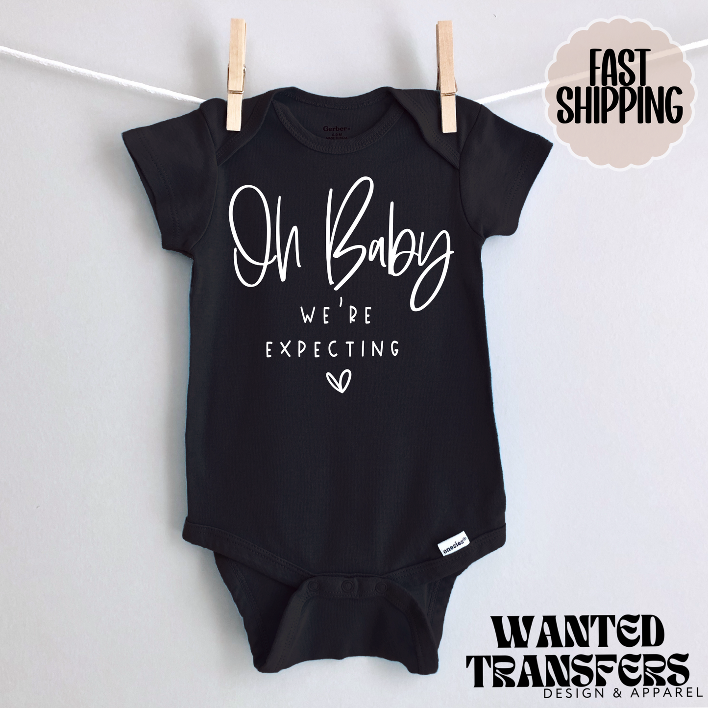 Oh Baby, We're Expecting, Cute Baby Announcement Onesie®, Bodysuit, New Pregnancy Announcement, First Baby Announcement, Announcement to Husband or Boyfriend