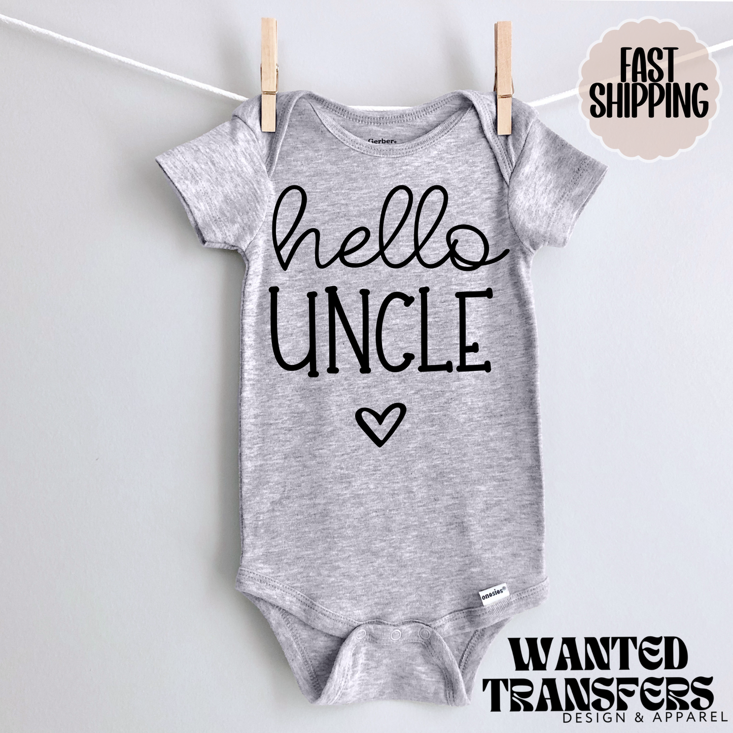 Hello Uncle Pregnancy Announcement Onesie®, Uncle Baby Bodysuit, Reveal Pregnancy Announcement, Cute, Trendy Uncle Bodysuit