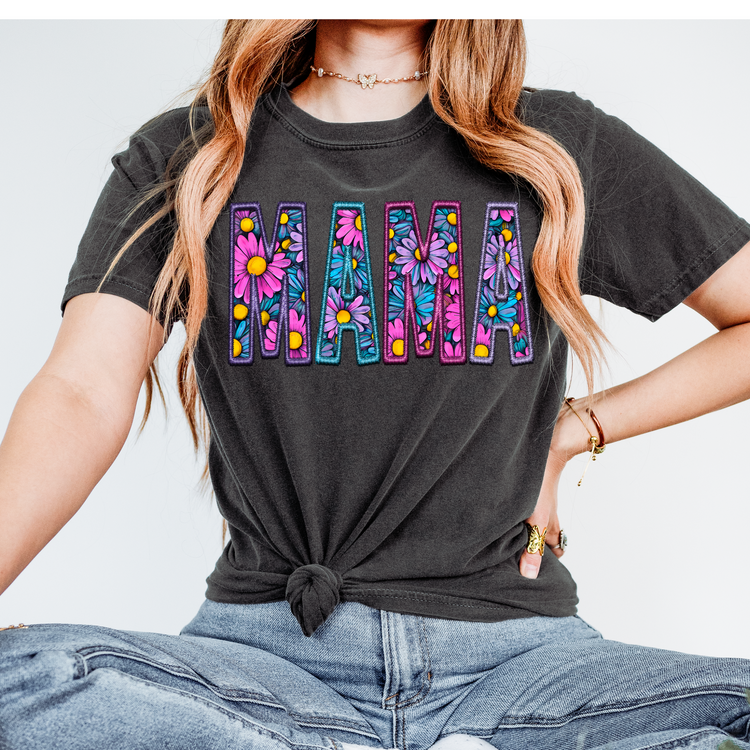 Floral Faux Embroidery Mama DTF Transfer