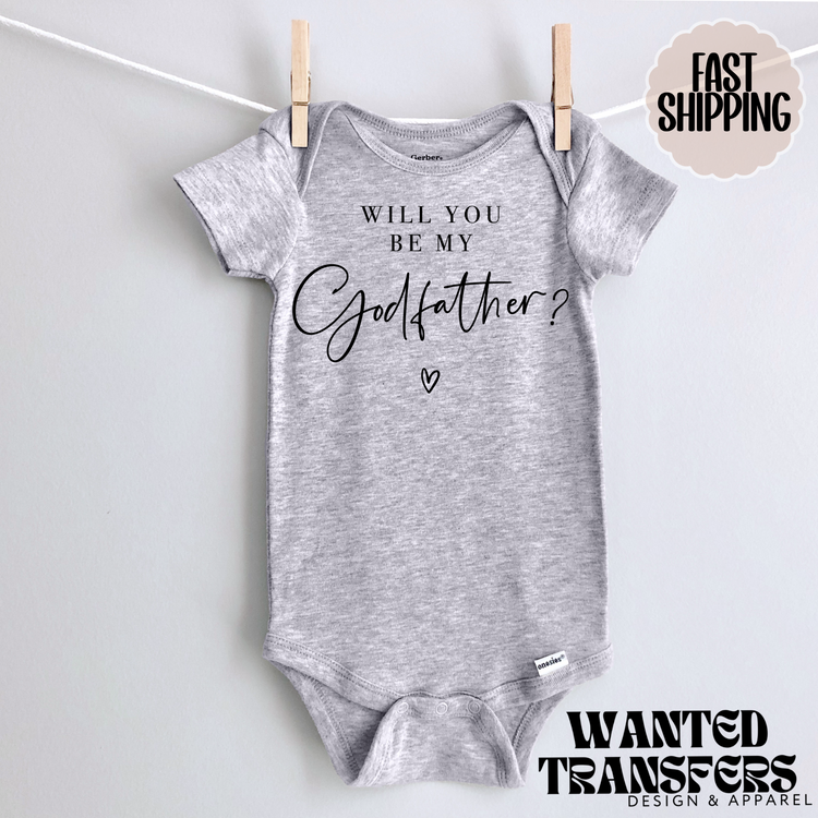 Will You be my Godfather Pregnancy Announcement Onesie®, Godfather Baby Bodysuit, Reveal Pregnancy Announcement, Cute, Trendy Godparents Bodysuit