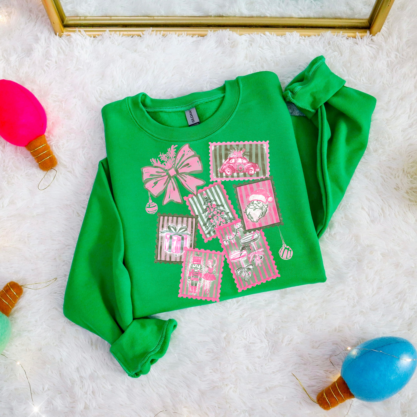 Pink Whimsical Christmas Stamps Clear Film Screen Print Transfer