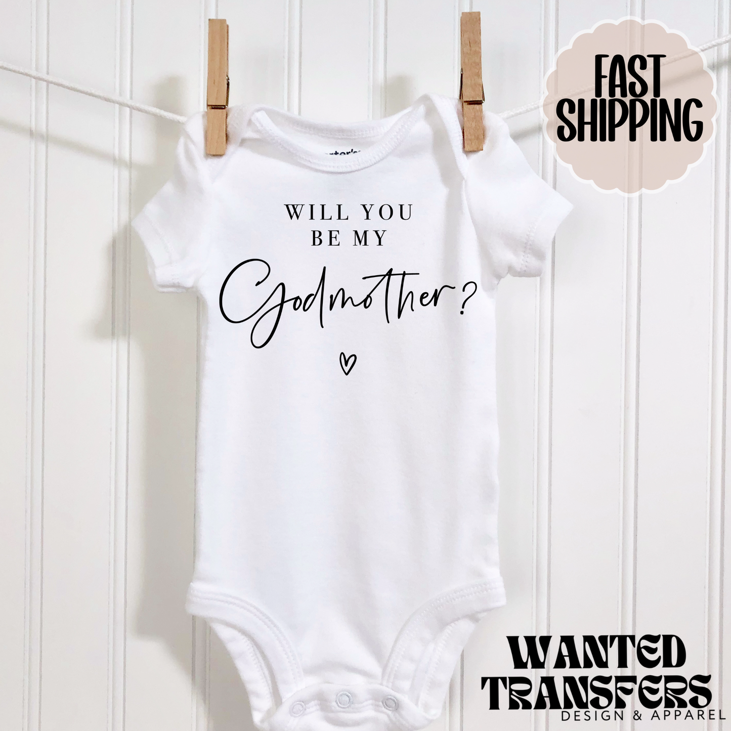 Will You be my Godmother Pregnancy Announcement Onesie®, Godmother Baby Bodysuit, Reveal Pregnancy Announcement, Cute, Trendy Godparents Bodysuit